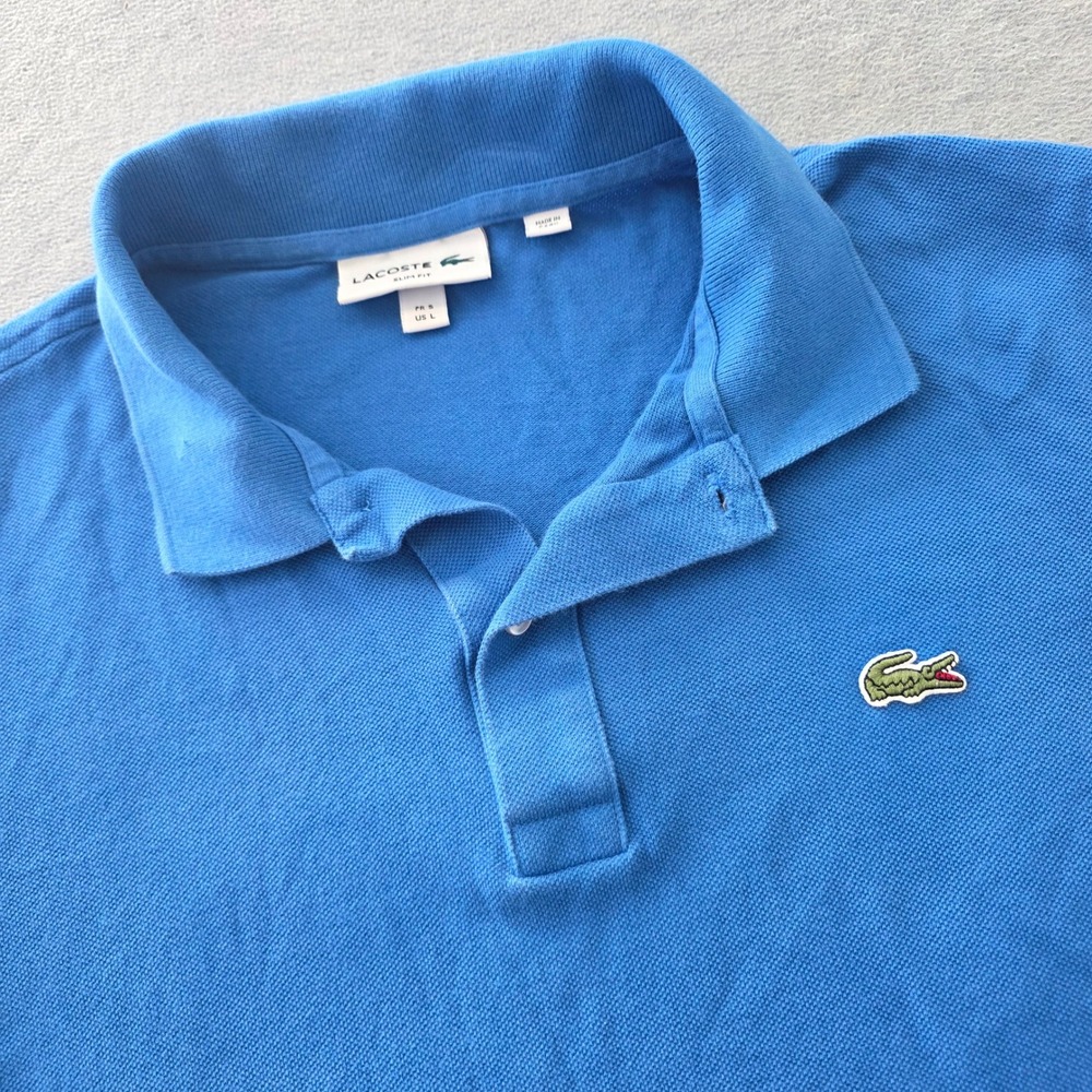 Lacoste Mens Slim Fit Short Sleeve Pique Polo Shirt Blue Size Large FR 5